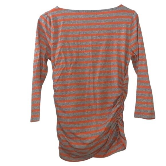 Michael Michael Kors Orange & Gray Striped 3/4 Sleeve Ruched Top M - Picture 8 of 10